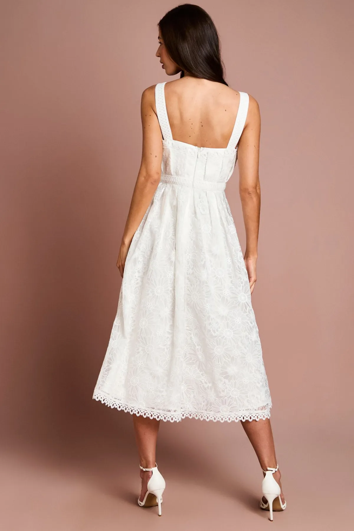 Coast Robe Midi En Dentelle À Corsage Éventail<Femme Robes Mi-Longues|Satin Et Dentelle