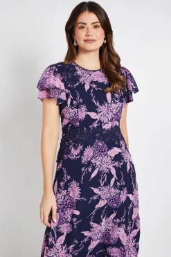 Robe Midi En Dentelle Florale À Manches Volantées
