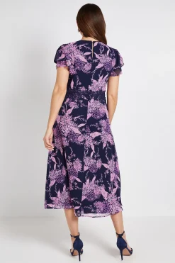 Robe Midi En Dentelle Florale À Manches Volantées