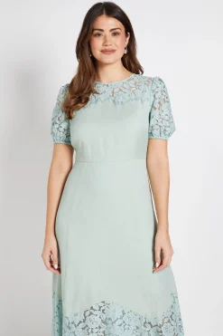 Robe Midi En Dentelle À Manches Bouffantes