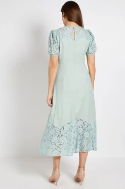 Robe Midi En Dentelle À Manches Bouffantes