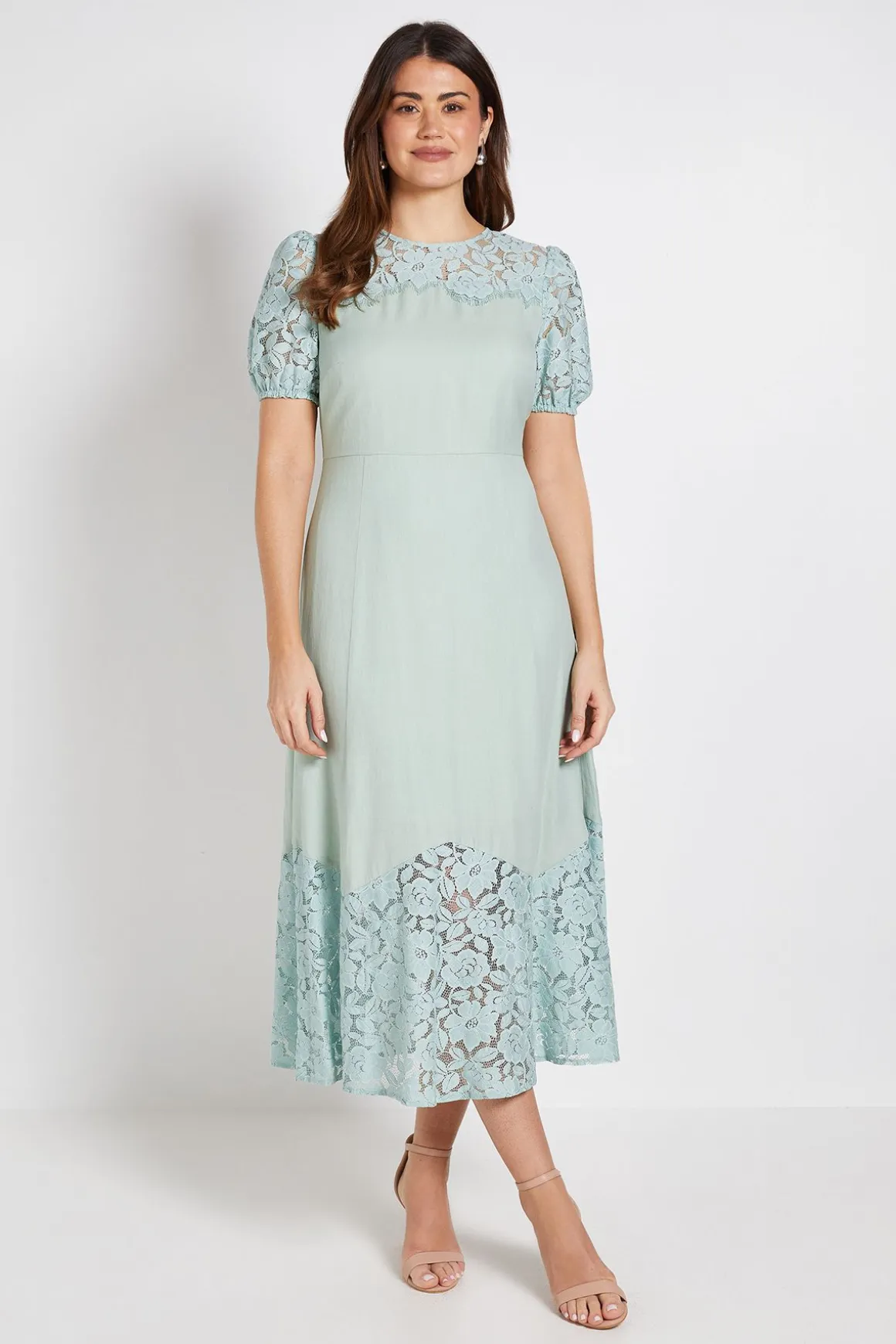 Robe Midi En Dentelle À Manches Bouffantes
