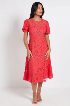 Robe Midi En Dentelle À Manches Bouffantes Petite