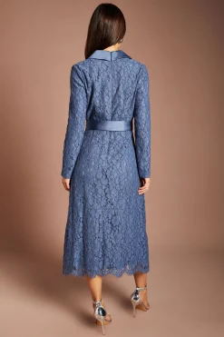 Coast Robe Midi En Dentelle À Manches Longues Avec Ceinture En Satin<Femme Robes Mi-Longues|Satin Et Dentelle