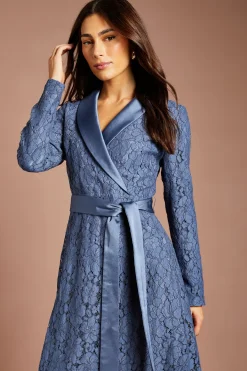 Coast Robe Midi En Dentelle À Manches Longues Avec Ceinture En Satin<Femme Robes Mi-Longues|Satin Et Dentelle