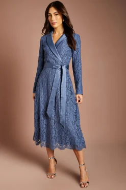 Coast Robe Midi En Dentelle À Manches Longues Avec Ceinture En Satin<Femme Robes Mi-Longues|Satin Et Dentelle