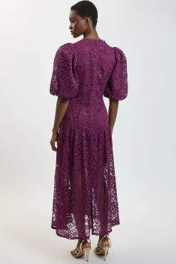 Robe Midi En Dentelle À Ourlet À Volants
