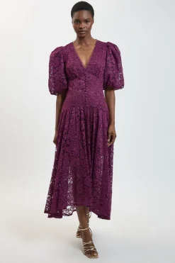 Robe Midi En Dentelle À Ourlet À Volants