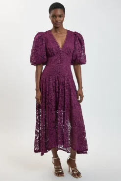 Robe Midi En Dentelle À Ourlet À Volants