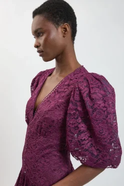 Robe Midi En Dentelle À Ourlet À Volants