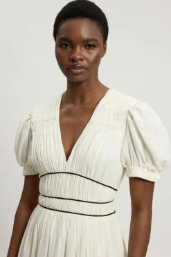 Robe Midi En Double Tissu Avec Passepoil Contrastant