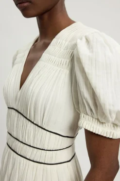Robe Midi En Double Tissu Avec Passepoil Contrastant
