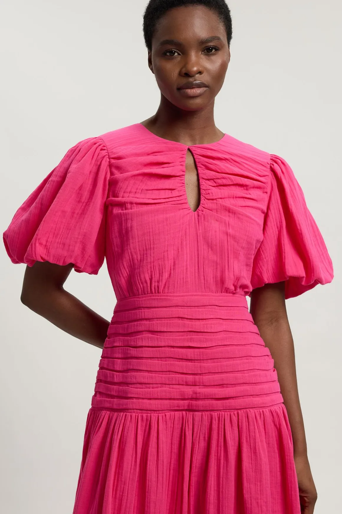 Robe Midi En Double Tissu À Manches Ballon