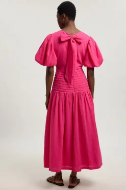 Robe Midi En Double Tissu À Manches Ballon
