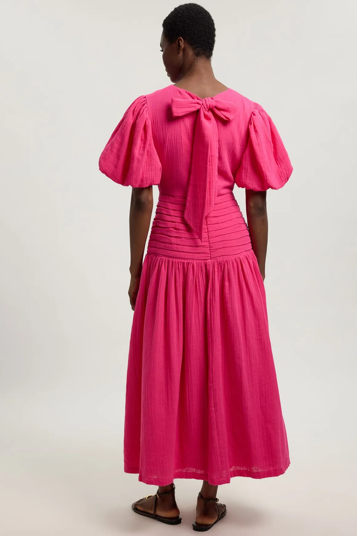 Robe Midi En Double Tissu À Manches Ballon