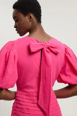 Robe Midi En Double Tissu À Manches Ballon