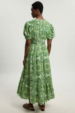 Robe Midi En Double Étoffe À Imprimé Carreaux Avec Passepoil Contrastant