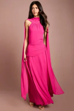 Robe Midi En Georgette À Col Montant Avec Cape