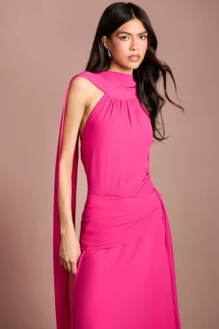 Robe Midi En Georgette À Col Montant Avec Cape
