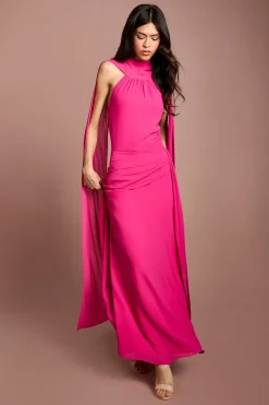 Robe Midi En Georgette À Col Montant Avec Cape