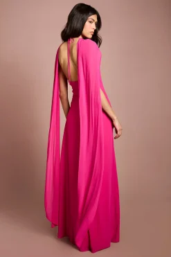 Robe Midi En Georgette À Col Montant Avec Cape