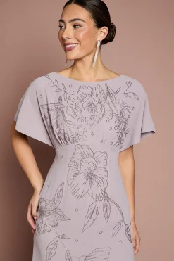 Robe Midi En Georgette À Manches Chauve-souris Ornée De Perles