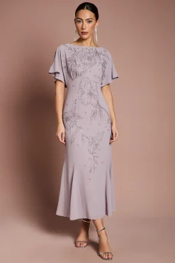 Robe Midi En Georgette À Manches Chauve-souris Ornée De Perles
