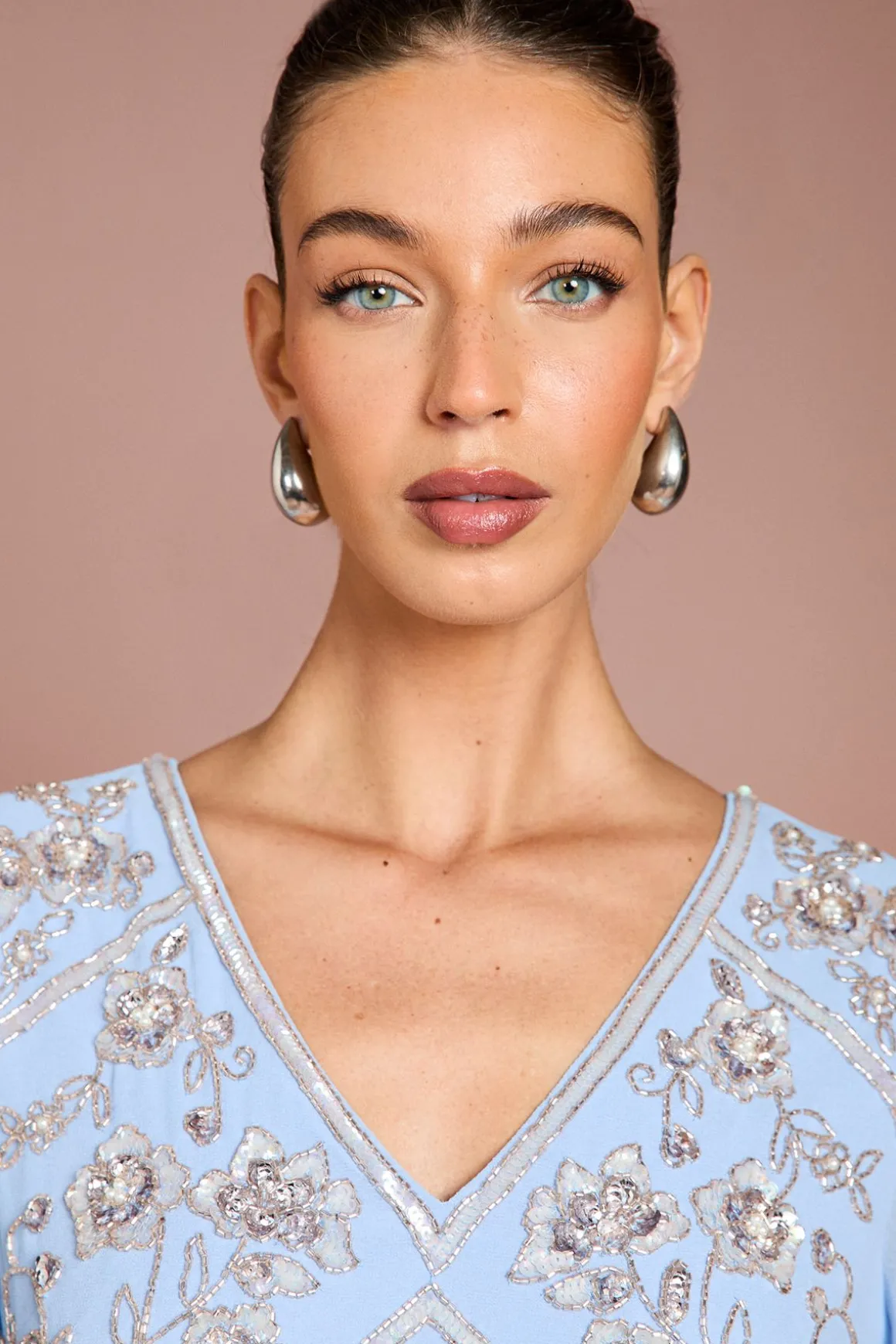 Robe Midi En Georgette Ornée À Manches Longues