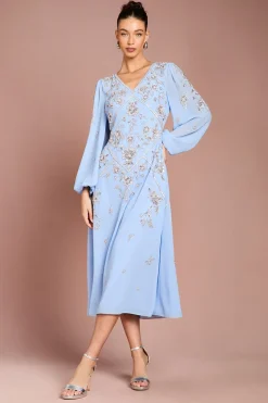 Robe Midi En Georgette Ornée À Manches Longues