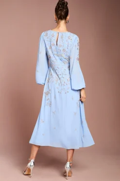 Robe Midi En Georgette Ornée À Manches Longues