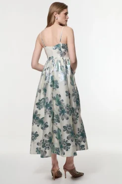 Robe midi en jacquard métallisé avec détail de corsage orné de diamants