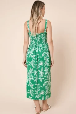 Dorothy Perkins Robe Midi En Jersey À Bretelles Avec Corsage Froncé Imprimé Palmier Vert<Femme Robes|Robes Mi-Longues