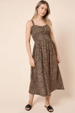 Robe Midi En Jersey À Bretelles Avec Bustier Froncé Imprimé Animal
