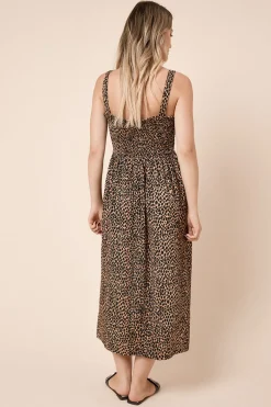 Robe Midi En Jersey À Bretelles Avec Bustier Froncé Imprimé Animal