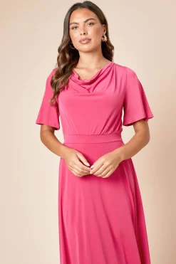 Robe Midi en Jersey à Col Bénitier et Dos Noué