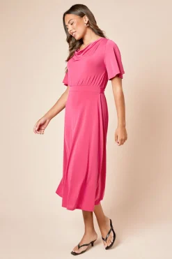 Robe Midi en Jersey à Col Bénitier et Dos Noué