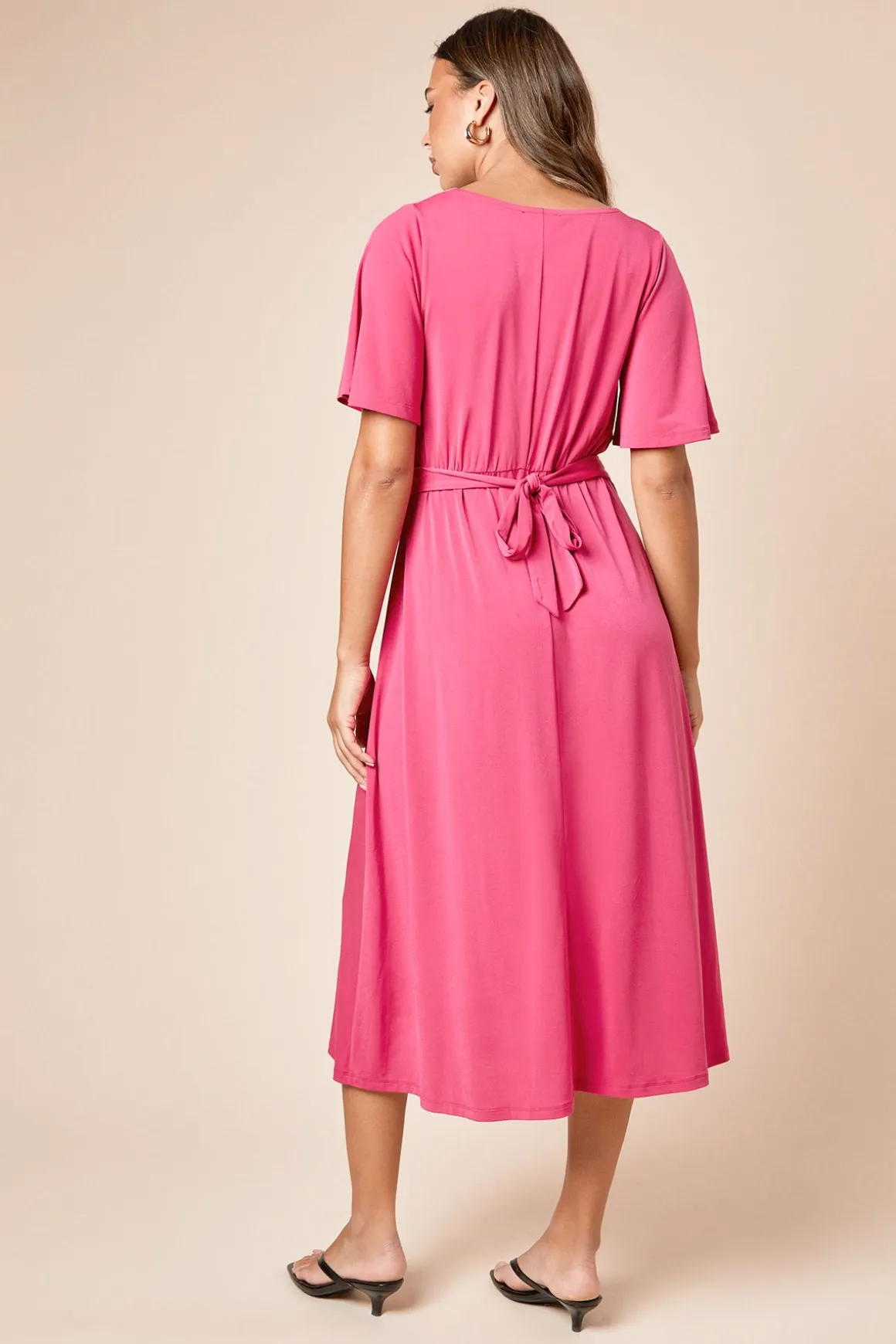 Robe Midi en Jersey à Col Bénitier et Dos Noué