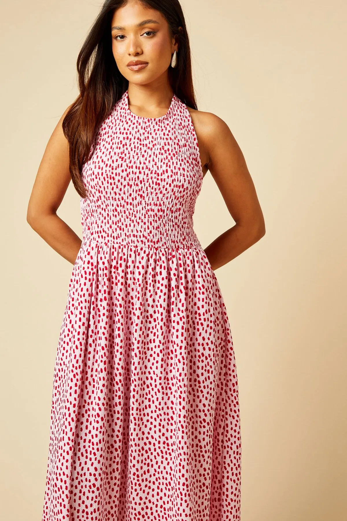 Dorothy Perkins Robe Midi En Jersey À Col Licou Avec Bustier Froncé À Pois Petite<Femme Toutes Les Robes|Robes