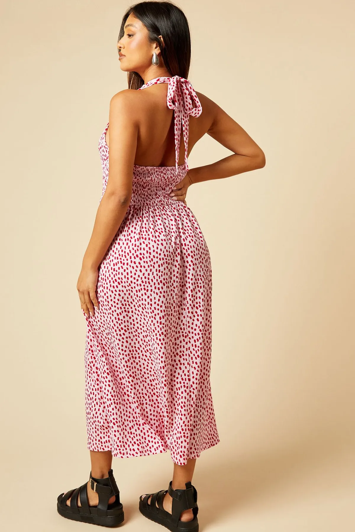 Dorothy Perkins Robe Midi En Jersey À Col Licou Avec Bustier Froncé À Pois Petite<Femme Toutes Les Robes|Robes