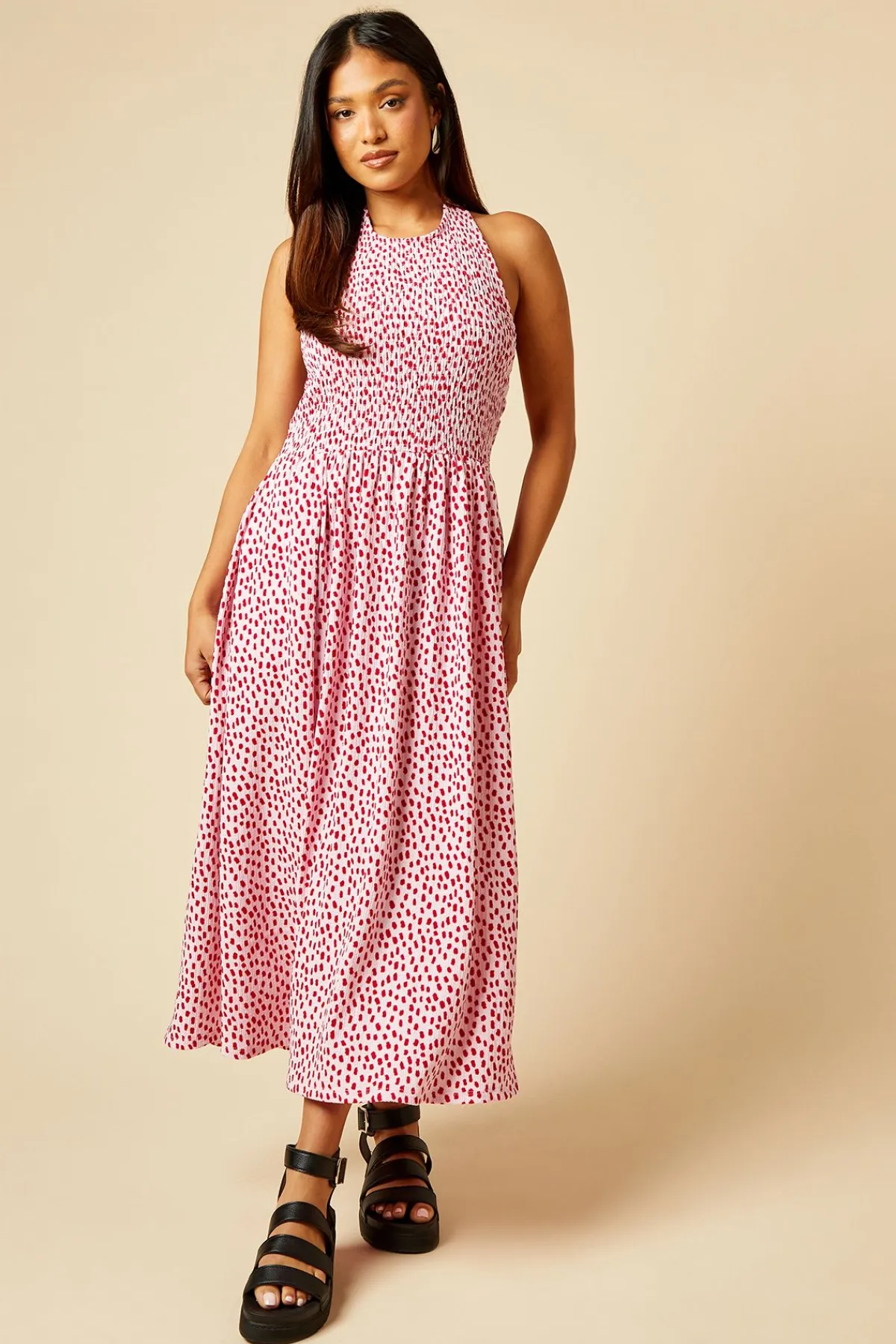 Dorothy Perkins Robe Midi En Jersey À Col Licou Avec Bustier Froncé À Pois Petite<Femme Toutes Les Robes|Robes