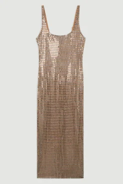 Robe Midi en Jersey Embelli de Cristaux Premium