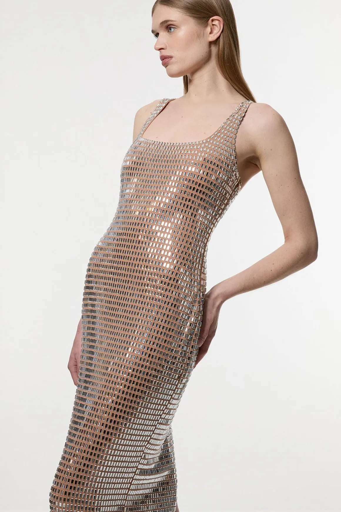 Robe Midi en Jersey Embelli de Cristaux Premium