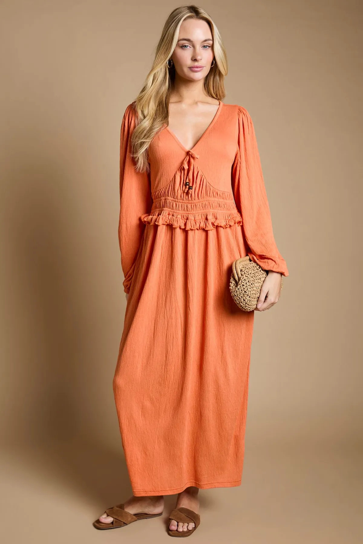 Dorothy Perkins Robe Midi En Jersey À Encolure En V Taille Froncée Et Manches Bouffantes<Femme Toutes Les Robes|Robes Mi-Longues