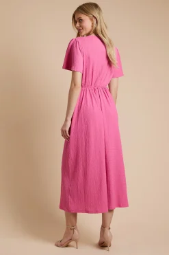 Dorothy Perkins Robe Midi En Jersey Gaufré À Manches Volantées Et Boutonnage Devant<Femme Robes|Robes Mi-Longues