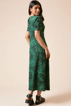 Robe Midi en Jersey à Imprimé Animal avec Manches Froncées Petite