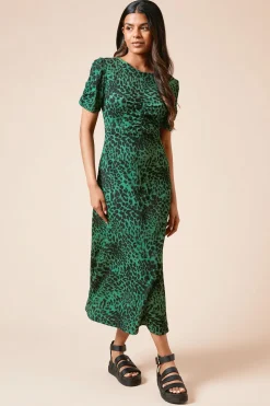 Robe Midi en Jersey à Imprimé Animal avec Manches Froncées Petite