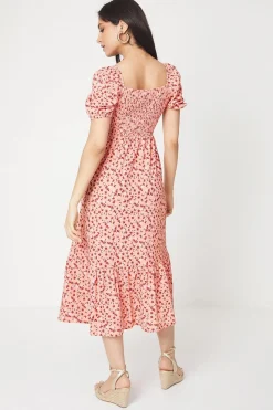 Dorothy Perkins Robe Midi En Jersey À Imprimé Fleuri Avec Bustier Froncé Et Ourlet À Volants<Femme Toutes Les Robes|Robes Mi-Longues