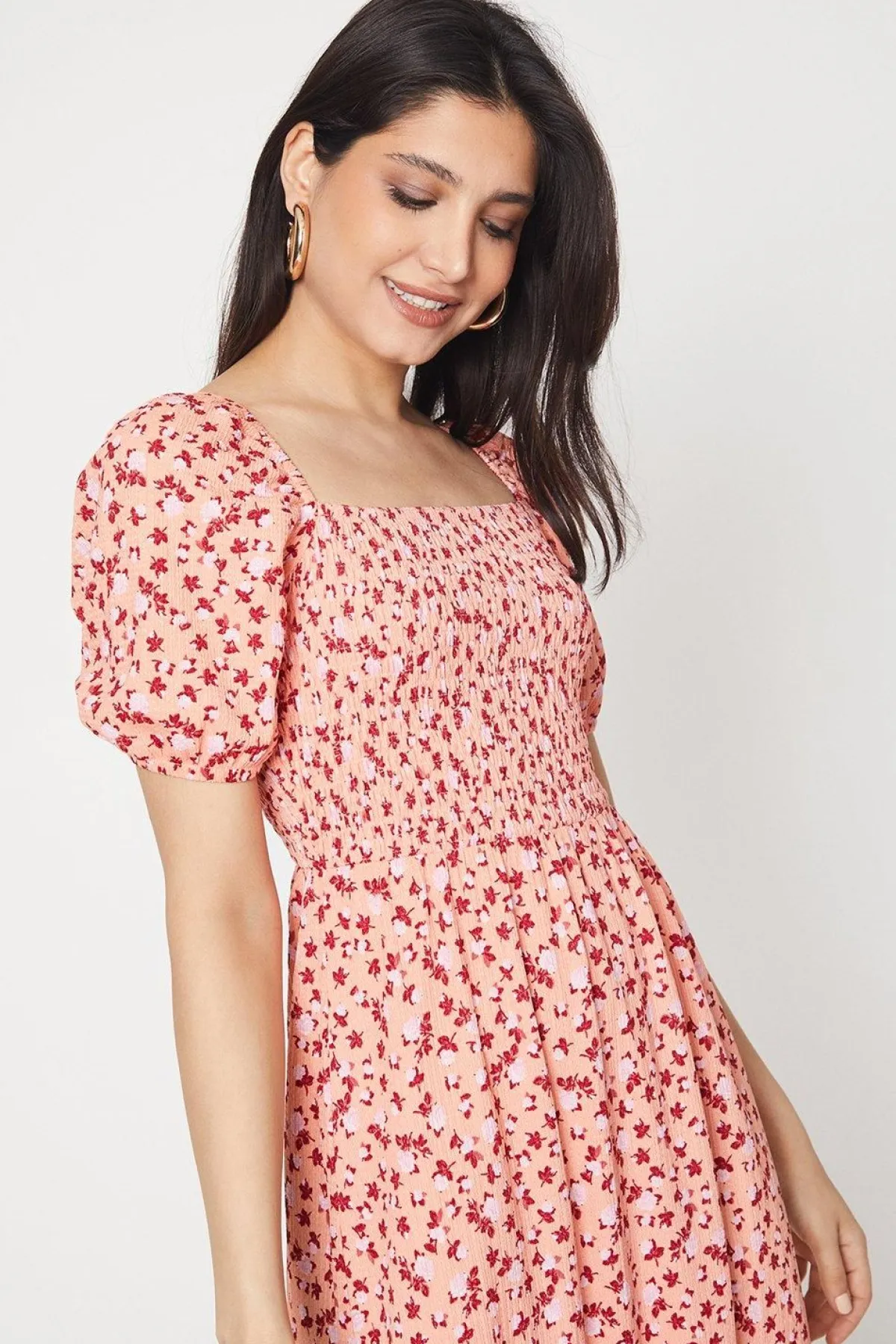 Dorothy Perkins Robe Midi En Jersey À Imprimé Fleuri Avec Bustier Froncé Et Ourlet À Volants<Femme Toutes Les Robes|Robes Mi-Longues