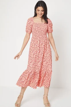 Dorothy Perkins Robe Midi En Jersey À Imprimé Fleuri Avec Bustier Froncé Et Ourlet À Volants<Femme Toutes Les Robes|Robes Mi-Longues