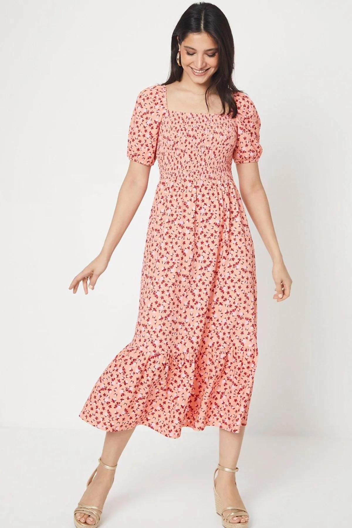 Dorothy Perkins Robe Midi En Jersey À Imprimé Fleuri Avec Bustier Froncé Et Ourlet À Volants<Femme Toutes Les Robes|Robes Mi-Longues